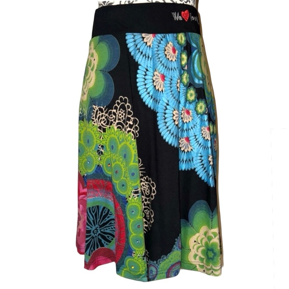 DESIGUAL A-line Knee Length Multicolor Elastic Waist Galactica Skirt
